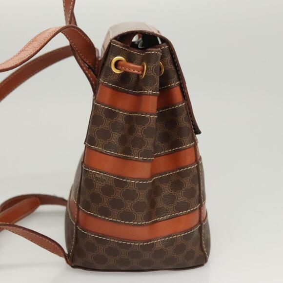 CELINE Macadam Canvas Backpack Pvc Leather Brown Gold - Picture 5 of 13